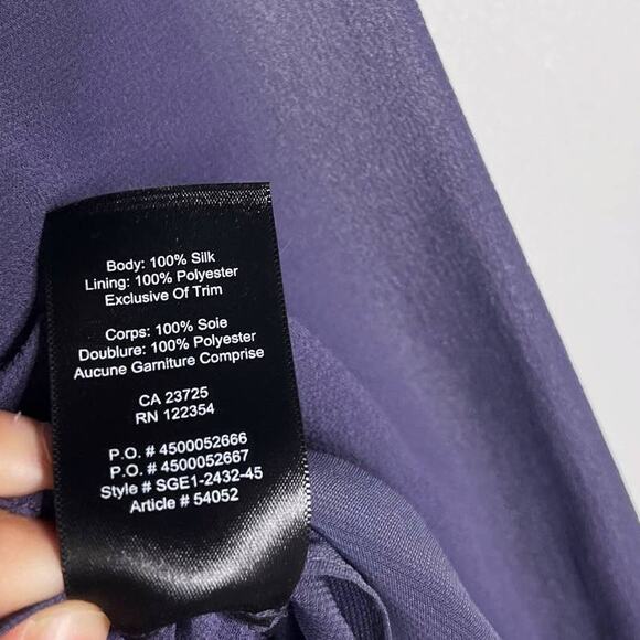 Aritzia Babaton XSmall XS Purple Silk Cinch Waist V Neck 3/4 Sleeve Blouse Top - Picture 9 of 9